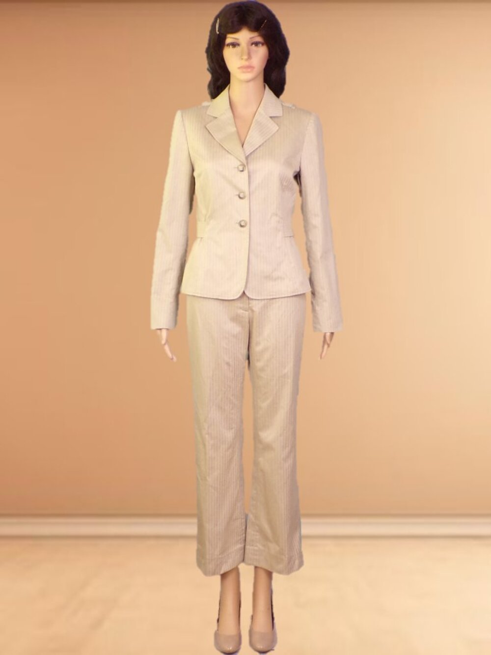 ANTONIO MELANI size 4 beige 2-piece pant suit cotton/polyester/PU dry clean only
